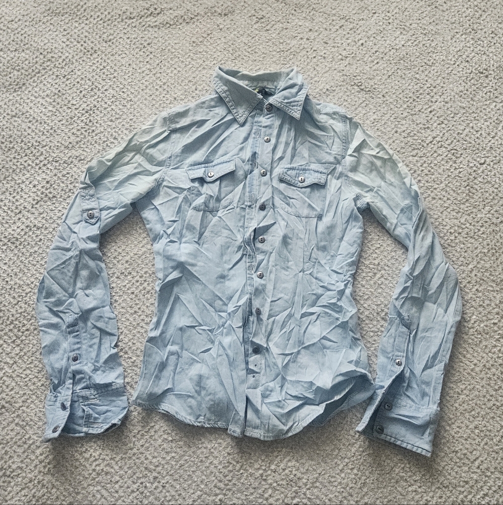 G21 Blue Chambery Button up Shirt 100% Cotton XS